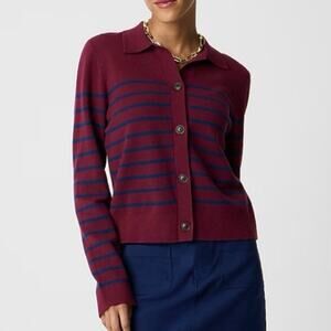 J. Crew Striped collared sweater-jacket Size L